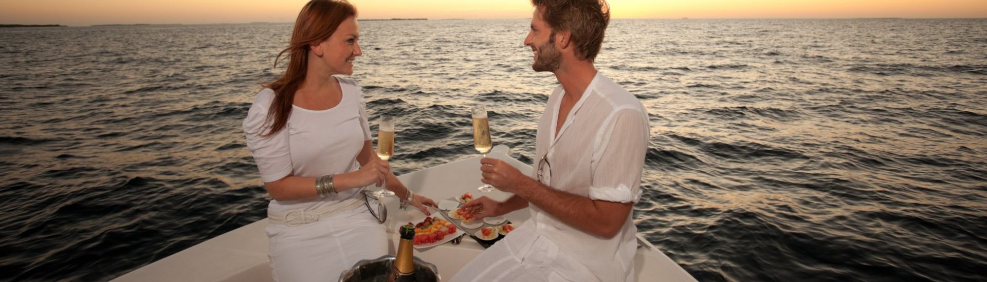 couple celebrating on a boat