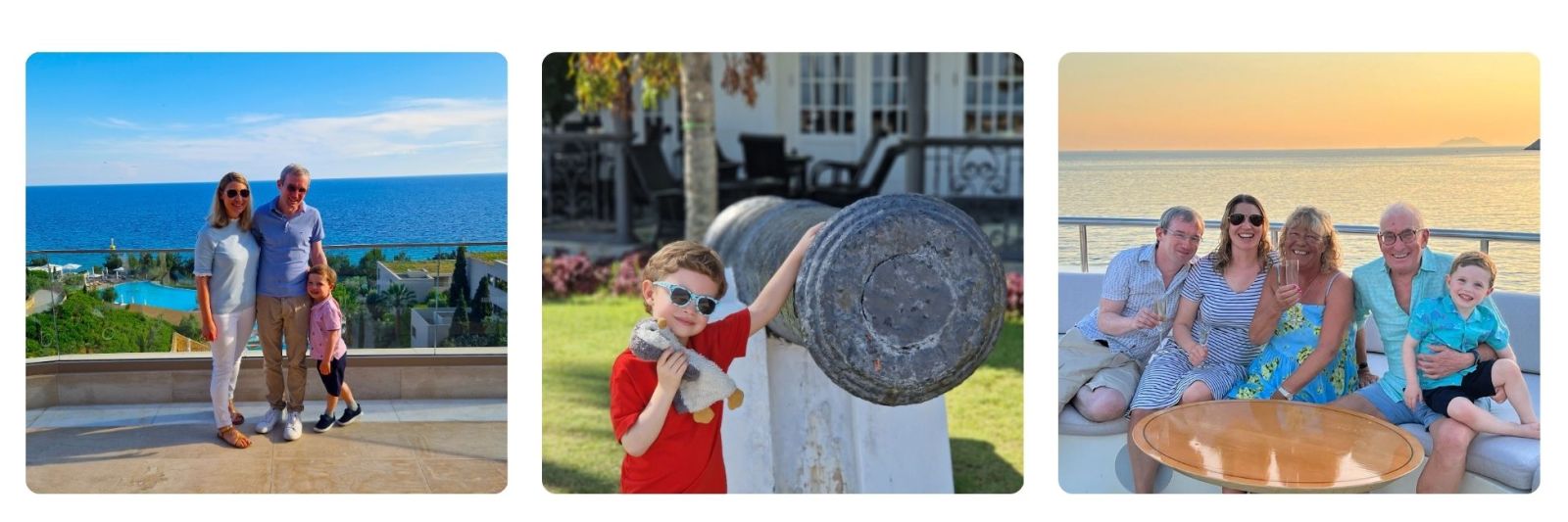 Photos of family on holiday.