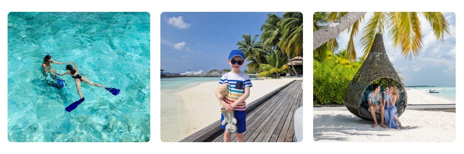 Maldives family holiday with children snorkelling in a shallow lagoon