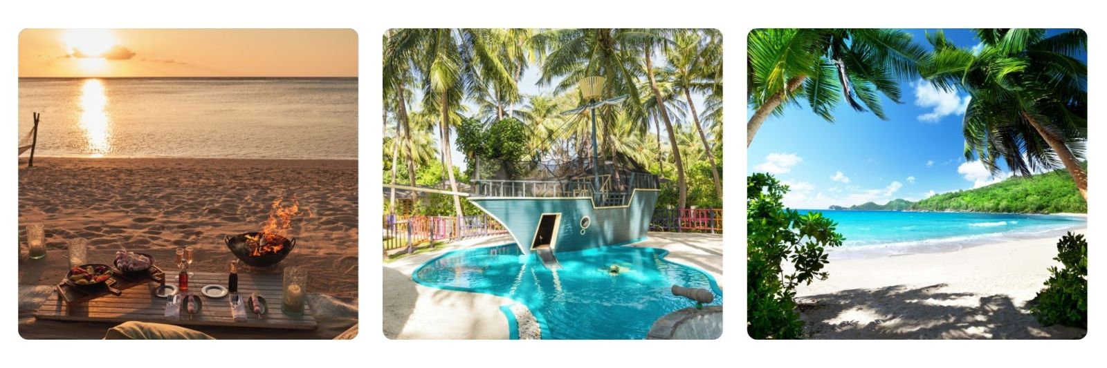 fire on the beach with marshmallows, calm pool scene, calm beach scene.