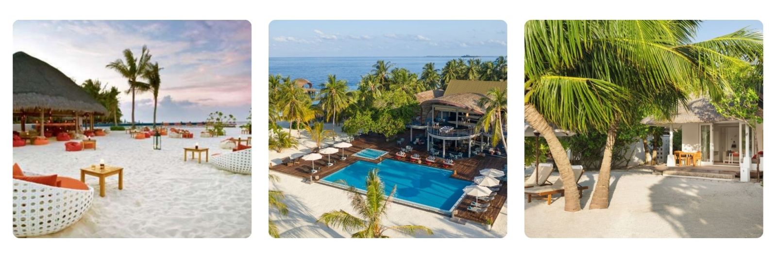 photos of Maldives beach bar, resort centre with pool and beach villa