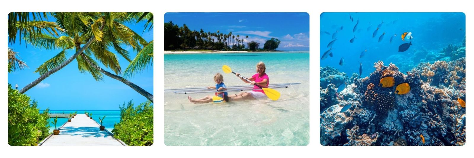 Photo of Maldives resort, children canoeing in the Maldives, snorkling in the Maldives