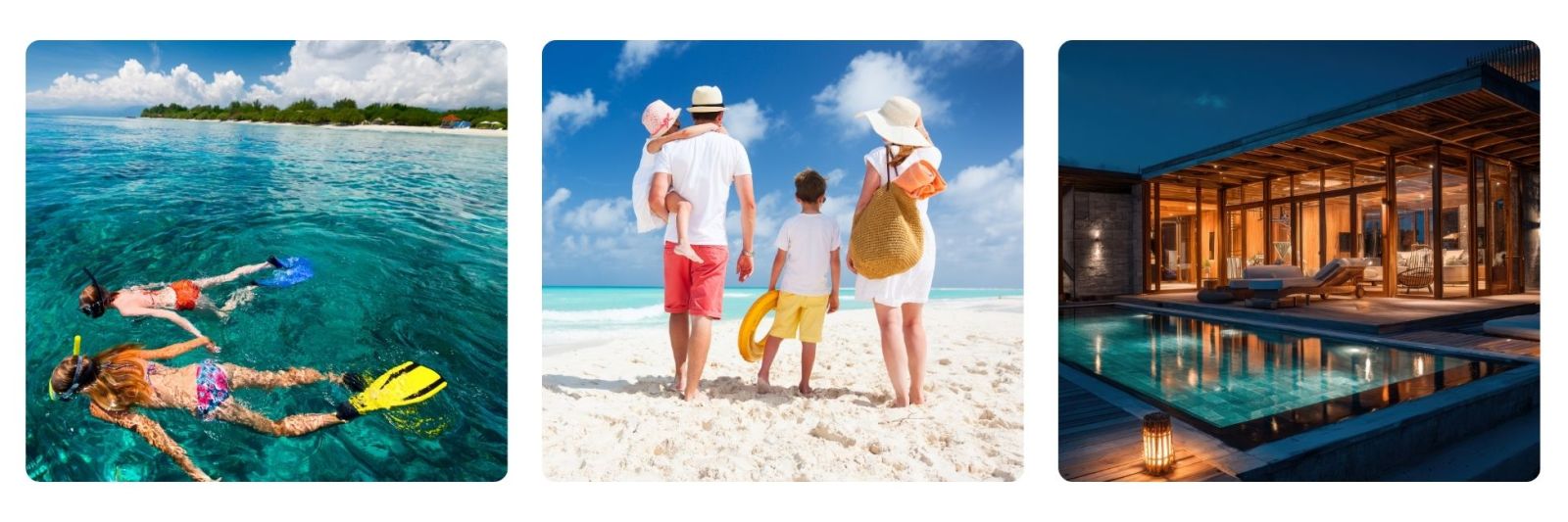Photo of children snorking in Mauritius, family walking on Mauritius beach, beach villa in Mauritius