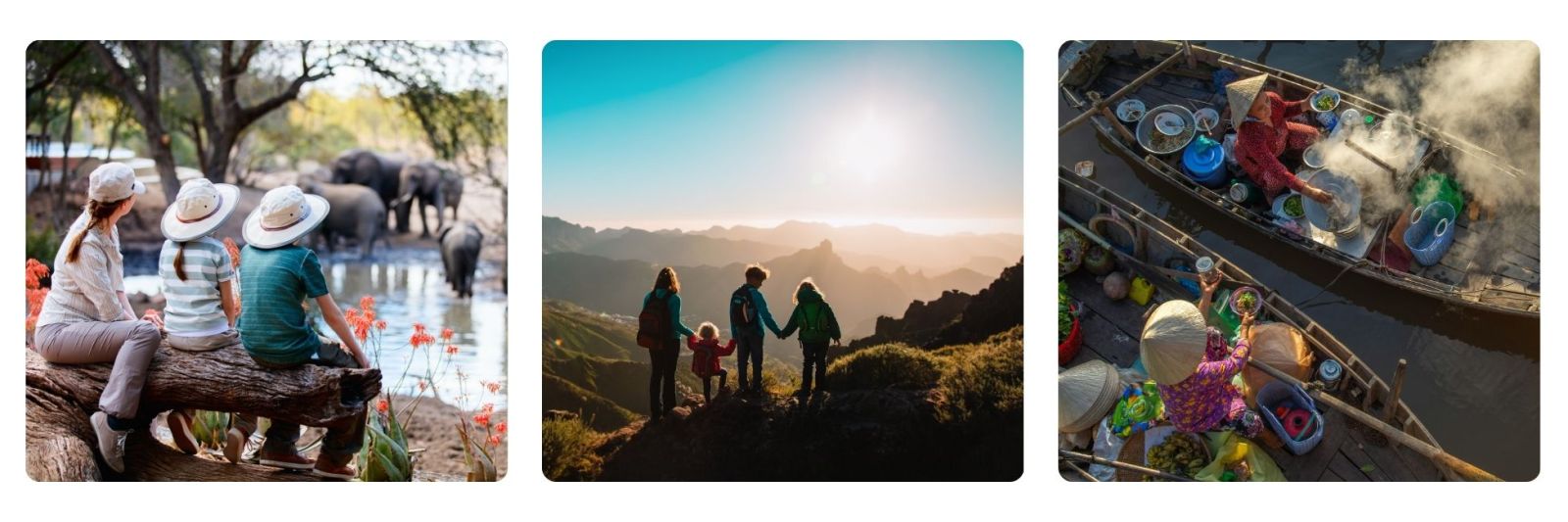 families enjoying holidays with grandparents on Safari, in Thailand and in the Alps