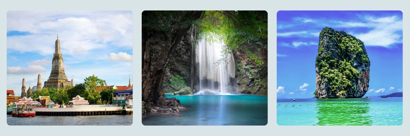 photo of Thai temple, waterfalls and James Bond Island