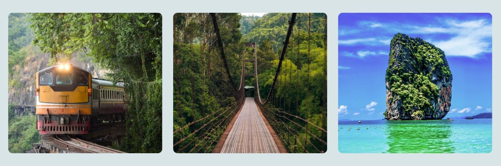 photos of the "death" railway, rainforest and James Bond island