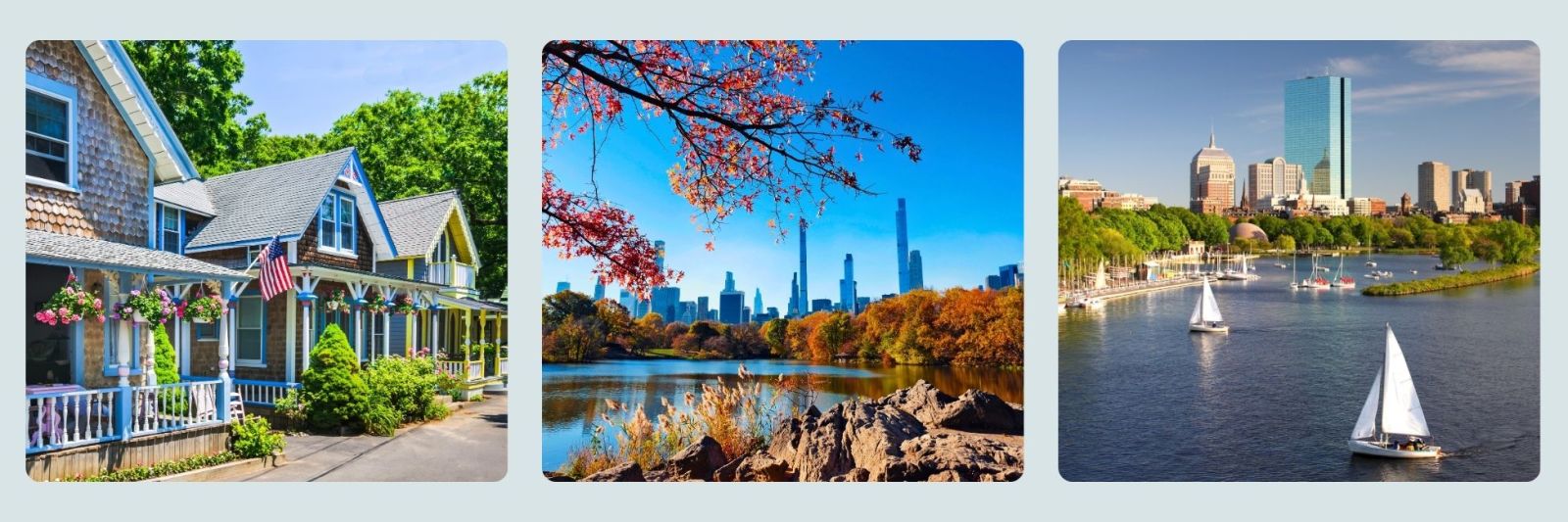 photos of cape cod, new york skyline and boston harbour